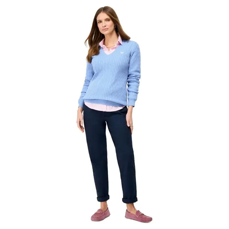 Crew Clothing Heritage Cable V Neck Jumper in Little Boy Blue-2