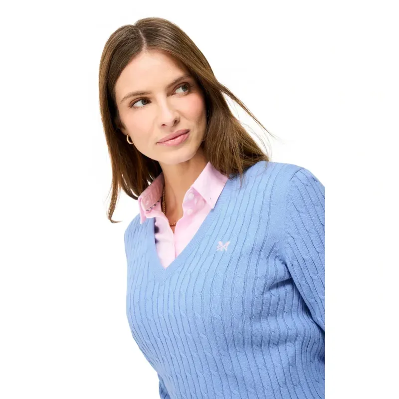 Crew Clothing Heritage Cable V Neck Jumper in Little Boy Blue-3