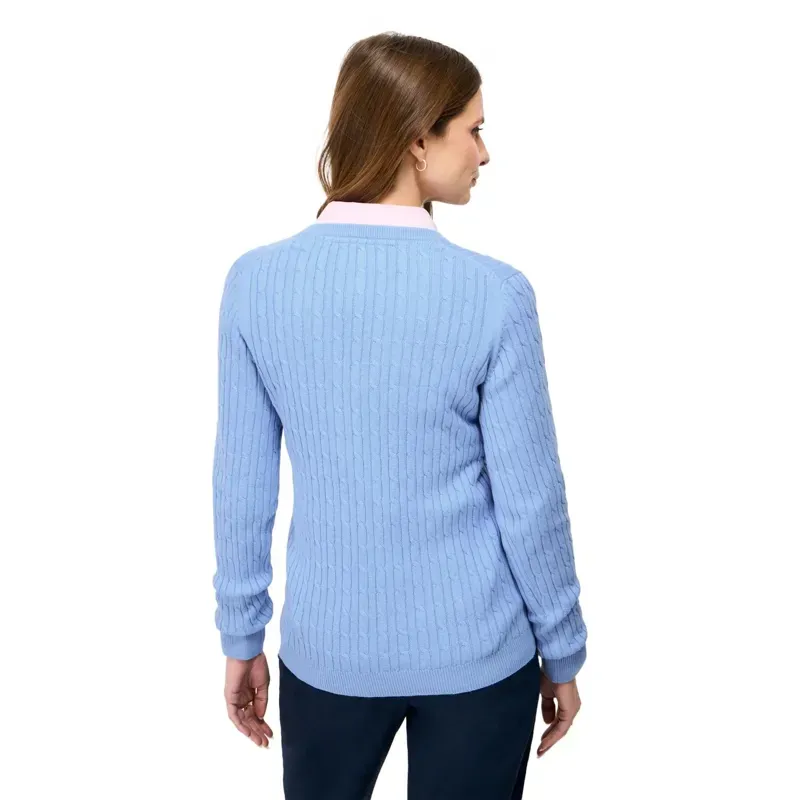 Crew Clothing Heritage Cable V Neck Jumper in Little Boy Blue-4