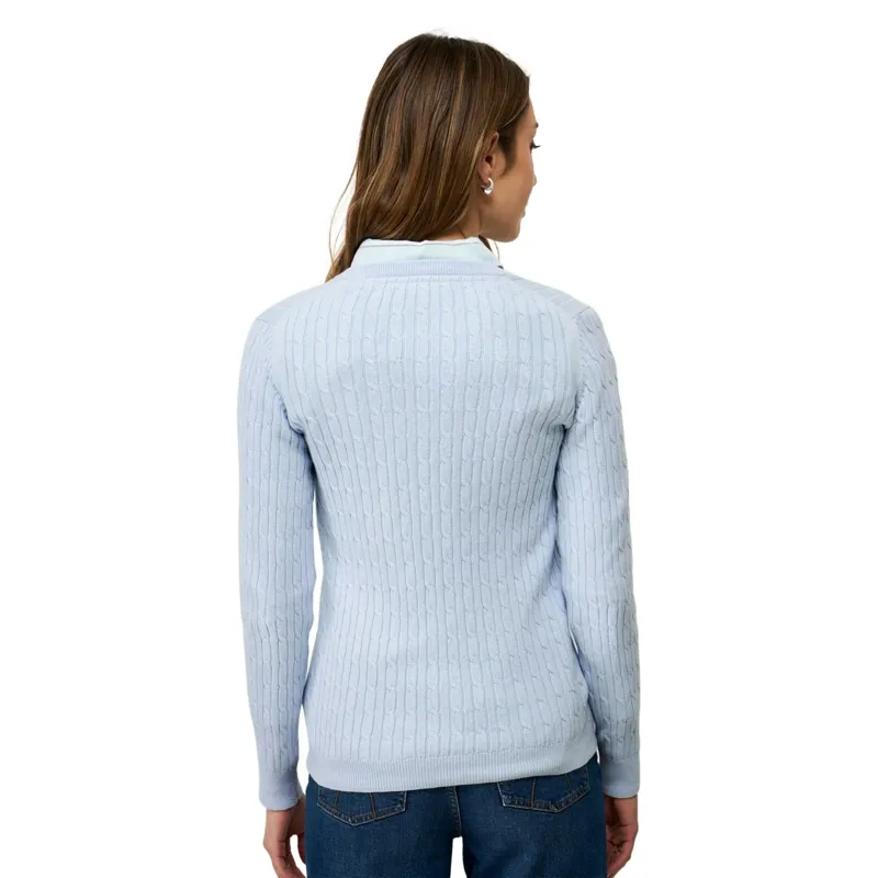 Crew Clothing Heritage Cable V Neck Jumper in Crystal Blue-3