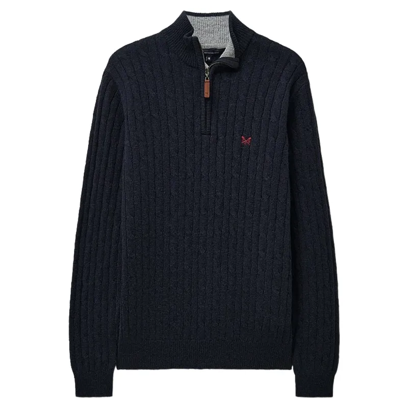 Crew Clothing Lambswool Cable Half Zip Jumper in Heritage Dark Navy