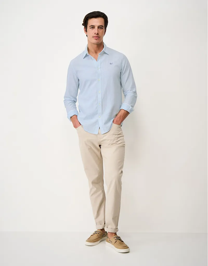 Crew Clothing Microstripe Long Sleeve Linen Shirt in Light Blue/White-1