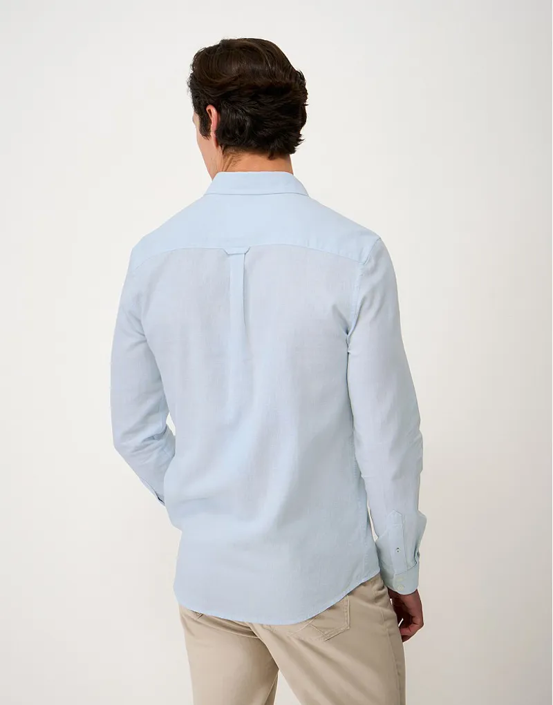 Crew Clothing Microstripe Long Sleeve Linen Shirt in Light Blue/White-4