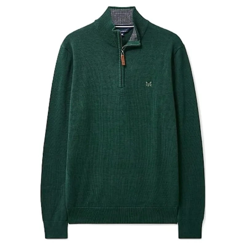 Crew Clothing Organic Cotton Half Zip Jumper in Bottle Green