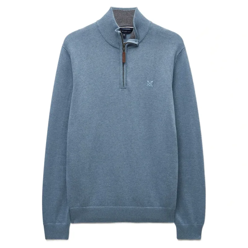 Crew Clothing Organic Cotton Half Zip Jumper in Provincial Blue