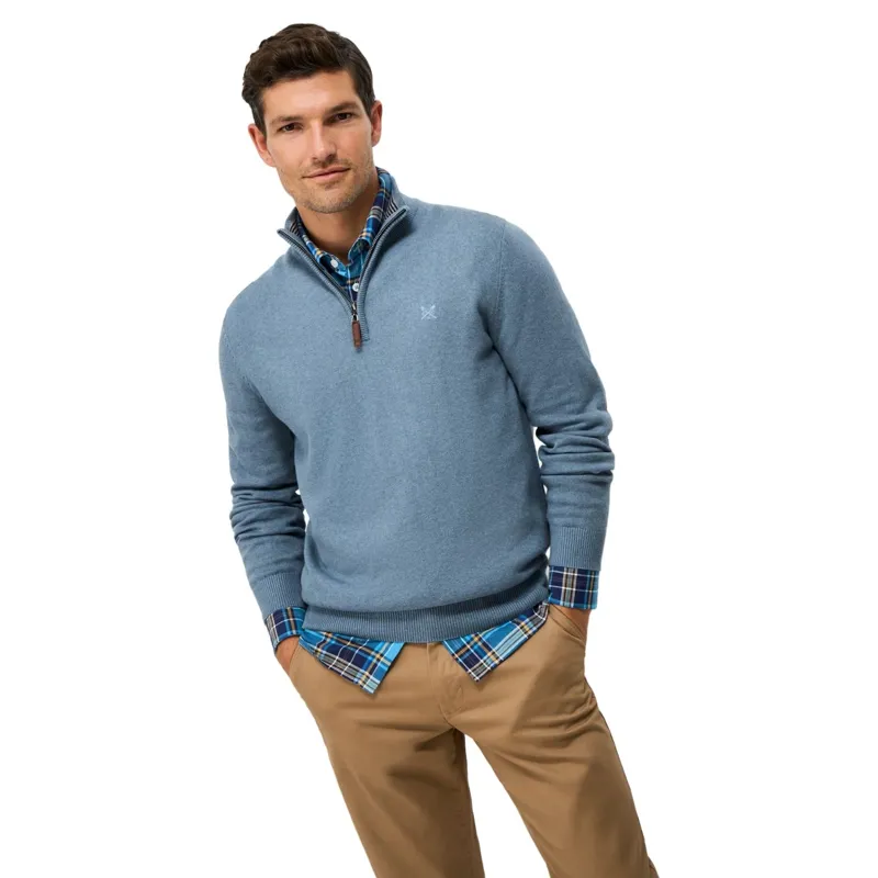 Crew Clothing Organic Cotton Half Zip Jumper in Provincial Blue-1