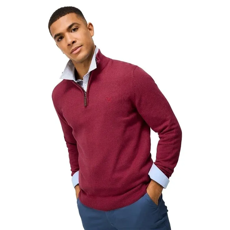 Crew Clothing Organic Cotton Half Zip Jumper in Red Bud-1
