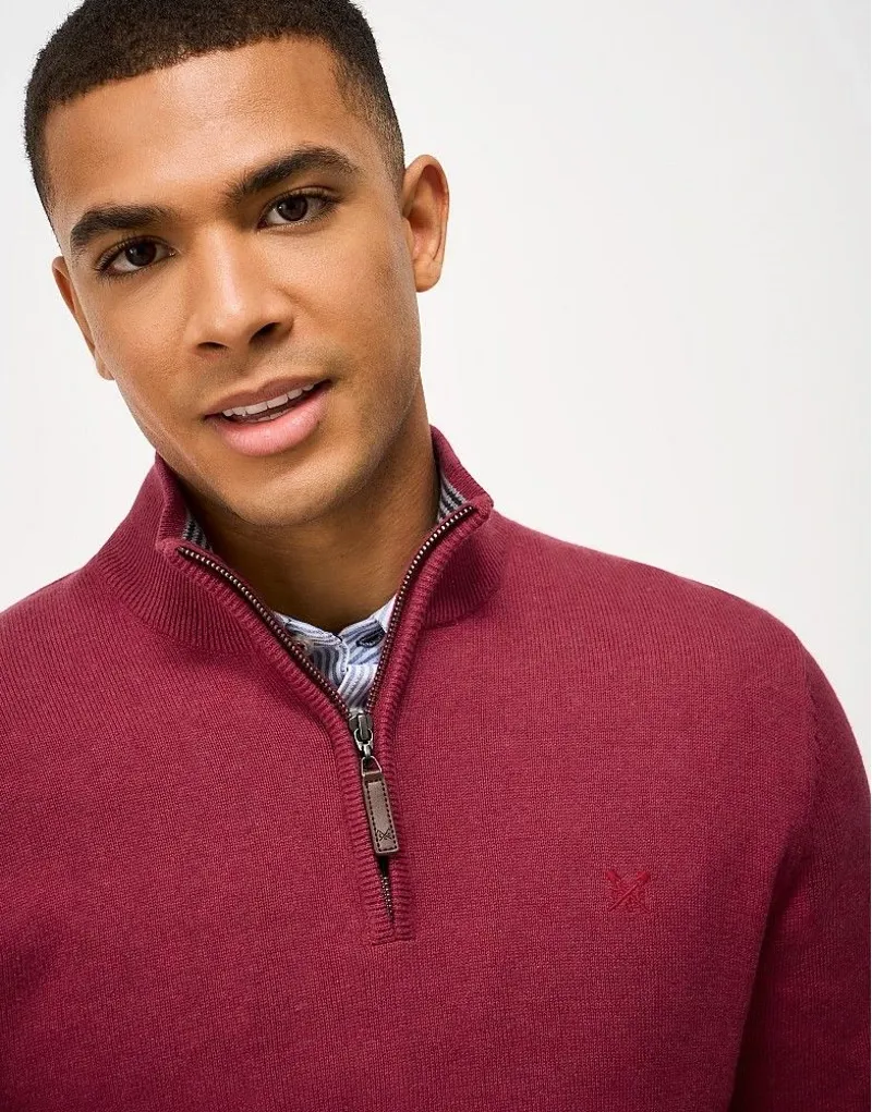 Crew Clothing Organic Cotton Half Zip Jumper in Red Bud-3