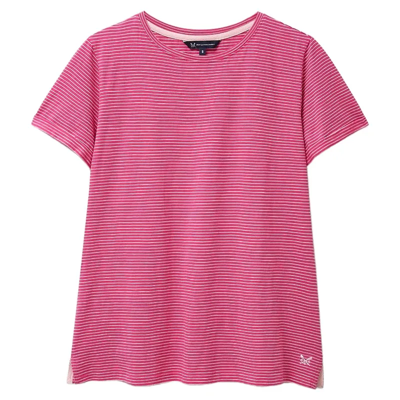 Crew Clothing Perfect Stripe Crew Slub Tee in Raspberry Sorbet/White