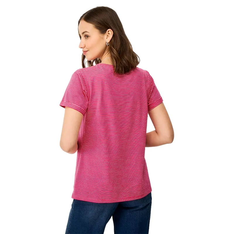 Crew Clothing Perfect Stripe Crew Slub Tee in Raspberry Sorbet/White-3