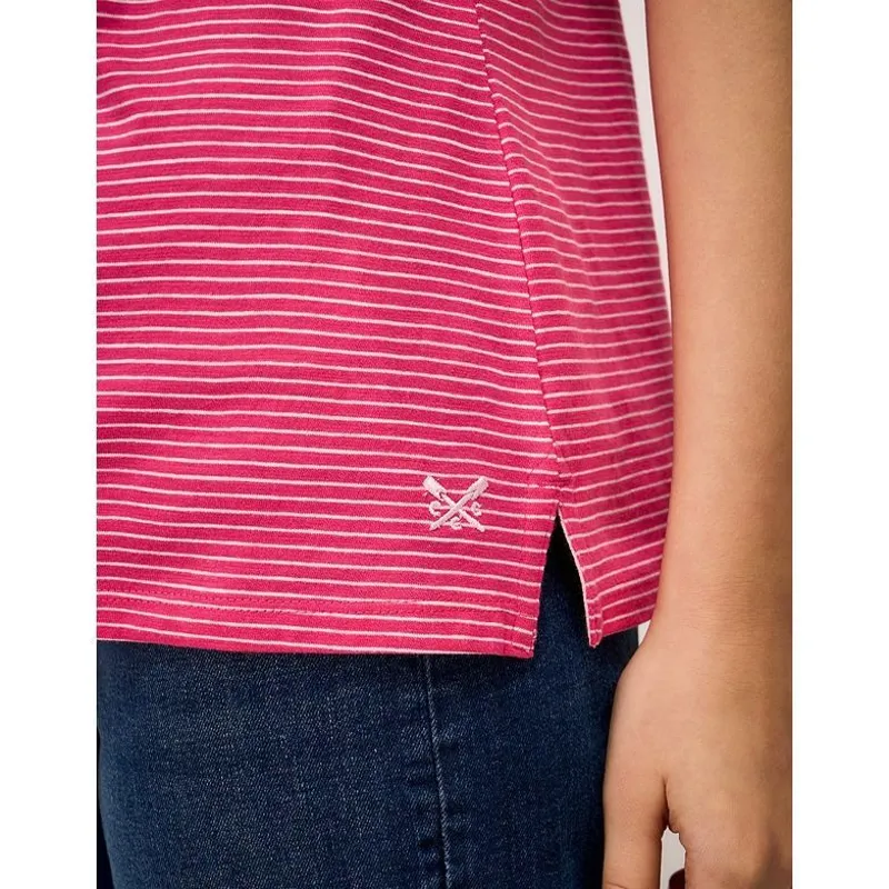 Crew Clothing Perfect Stripe Crew Slub Tee in Raspberry Sorbet/White-4