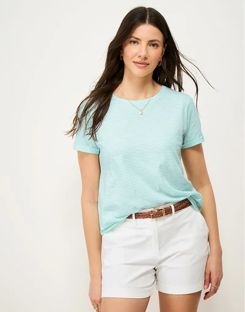 Crew Clothing Perfect Stripe Crew Slub Tee White Linen/Blue Radiance-1