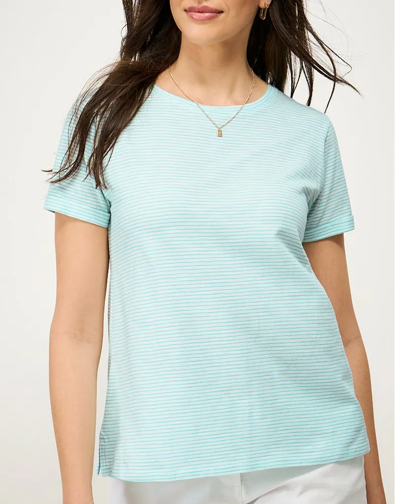 Crew Clothing Perfect Stripe Crew Slub Tee White Linen/Blue Radiance-3