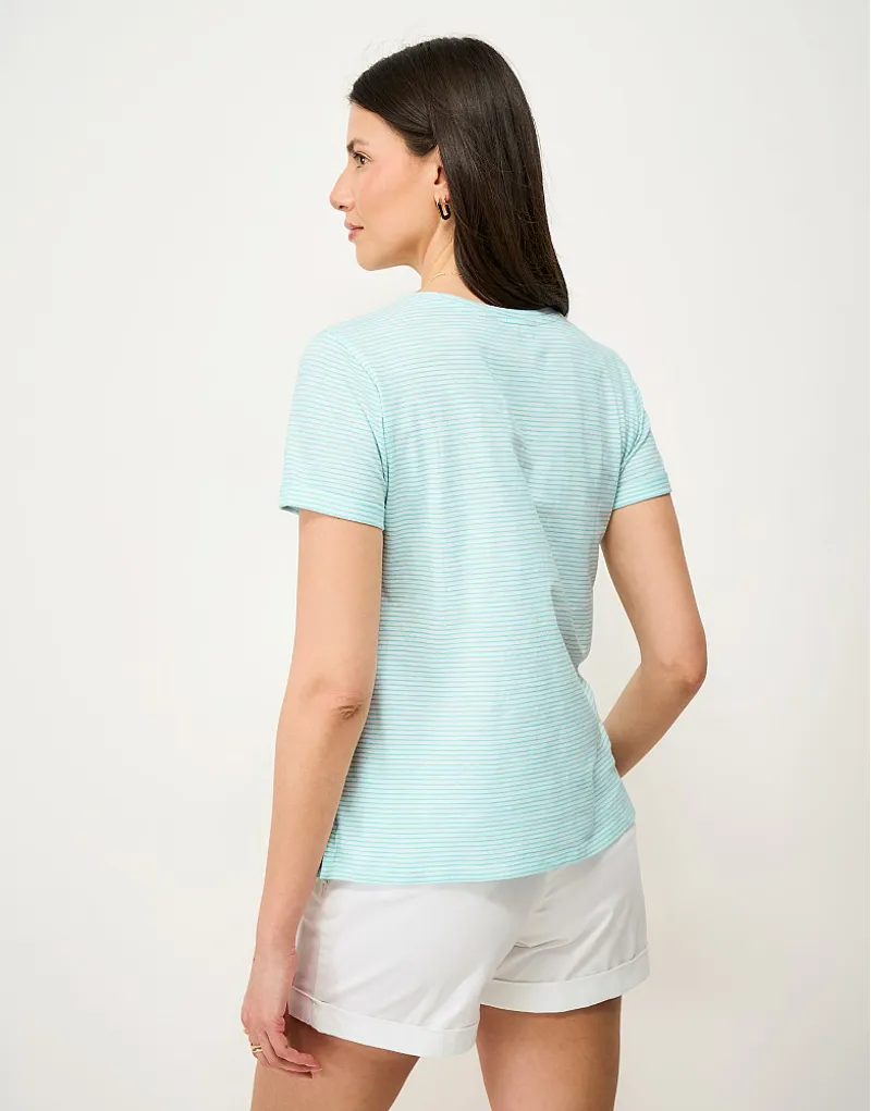 Crew Clothing Perfect Stripe Crew Slub Tee White Linen/Blue Radiance-4