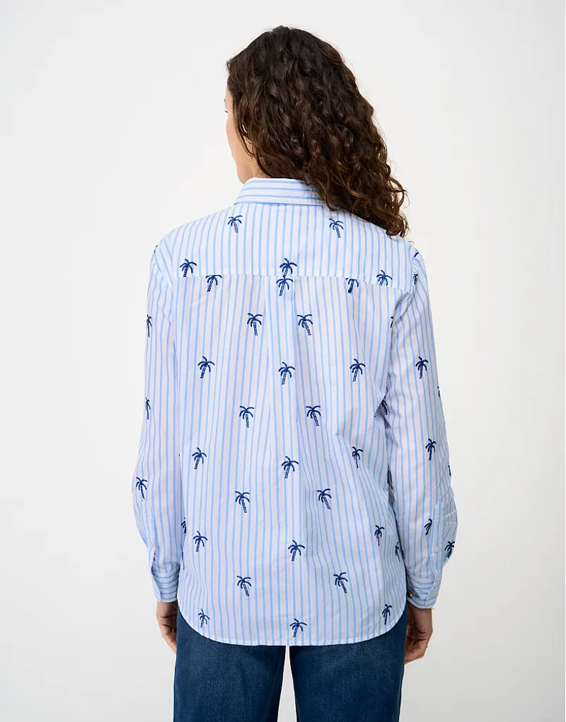 Crew Clothing Relaxed Fit Embroidered Poplin Shirt Blue Palm Tree-3