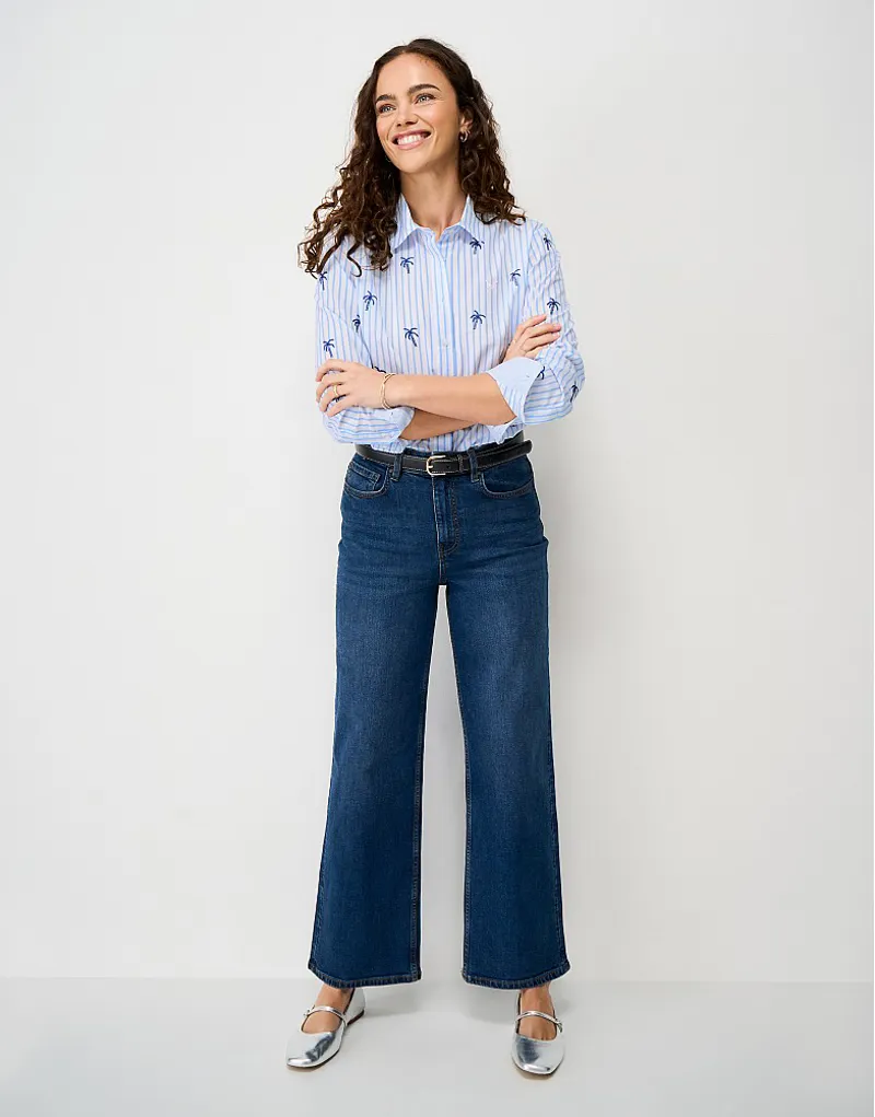 Crew Clothing Relaxed Fit Embroidered Poplin Shirt Blue Palm Tree-4