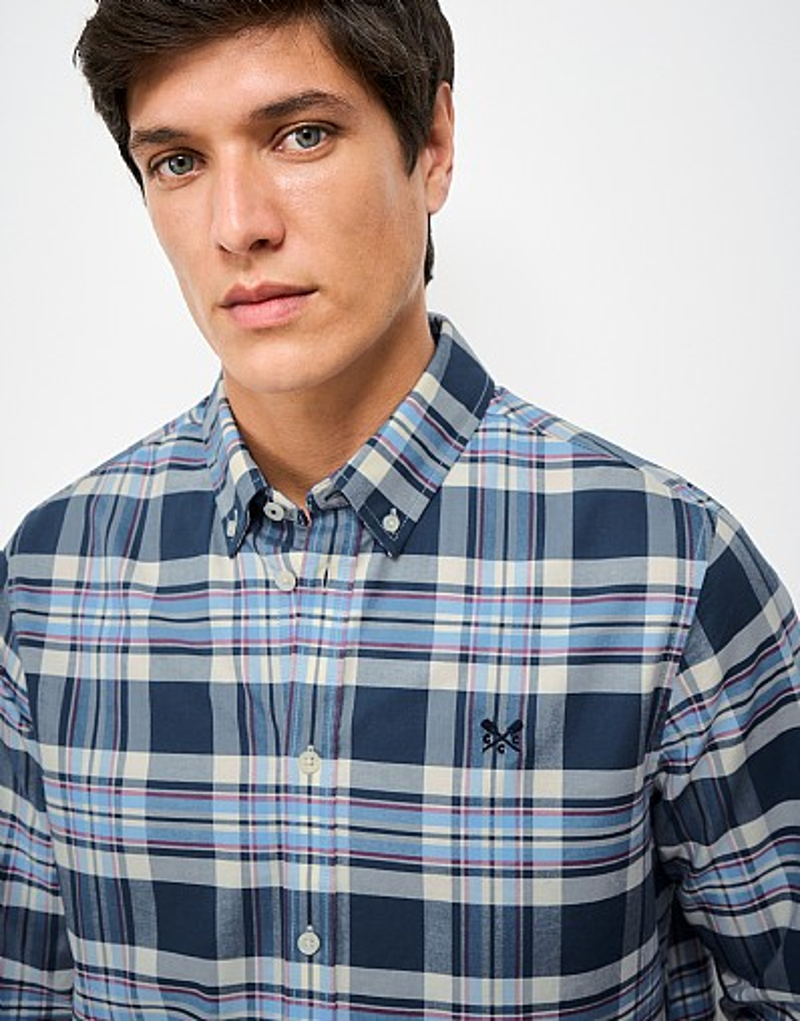 Crew Clothing Rupert Check Oxford Shirt Indian Teal/Sky/Magenta Haze-3