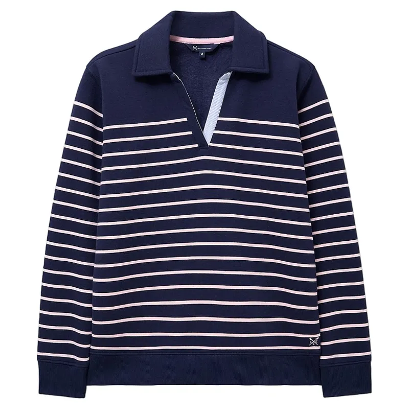 Crew Clothing Sandy Flip Collar Sweater in Navy and Pink Stripe