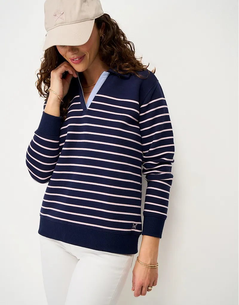 Crew Clothing Sandy Flip Collar Sweater in Navy and Pink Stripe-1