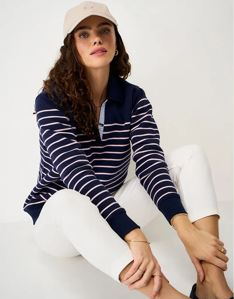 Crew Clothing Sandy Flip Collar Sweater in Navy and Pink Stripe-2