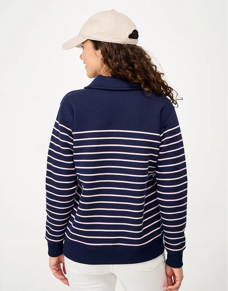 Crew Clothing Sandy Flip Collar Sweater in Navy and Pink Stripe-4
