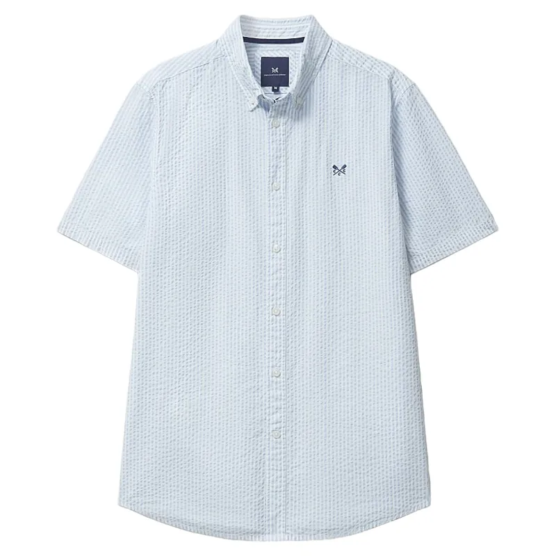 Crew Clothing Short Sleeve Seersucker Shirt in Kentucky Blue