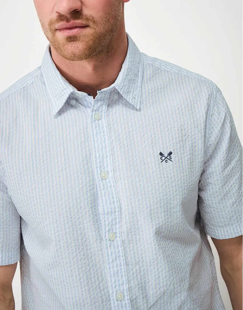 Crew Clothing Short Sleeve Seersucker Shirt in Kentucky Blue-2