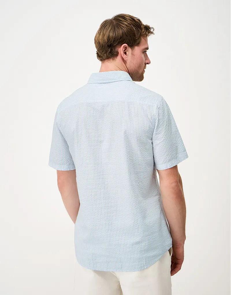 Crew Clothing Short Sleeve Seersucker Shirt in Kentucky Blue-3