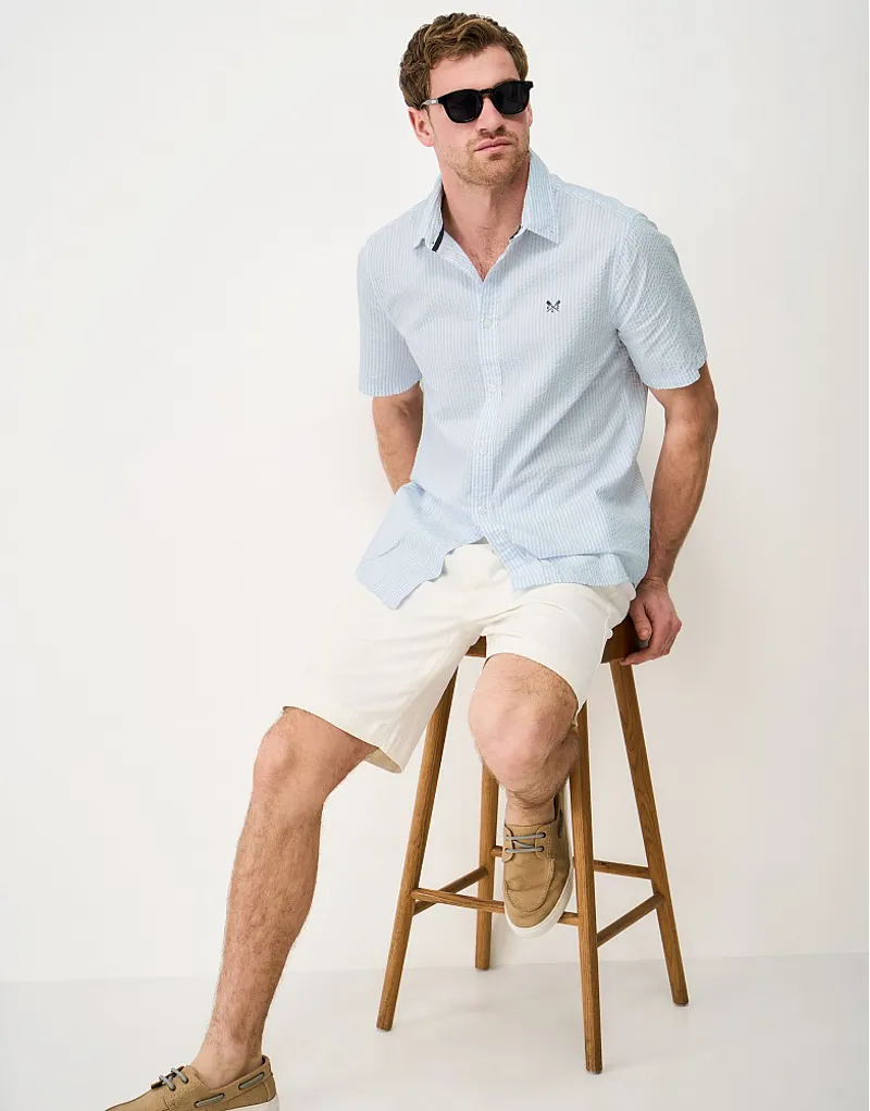 Crew Clothing Short Sleeve Seersucker Shirt in Kentucky Blue-4