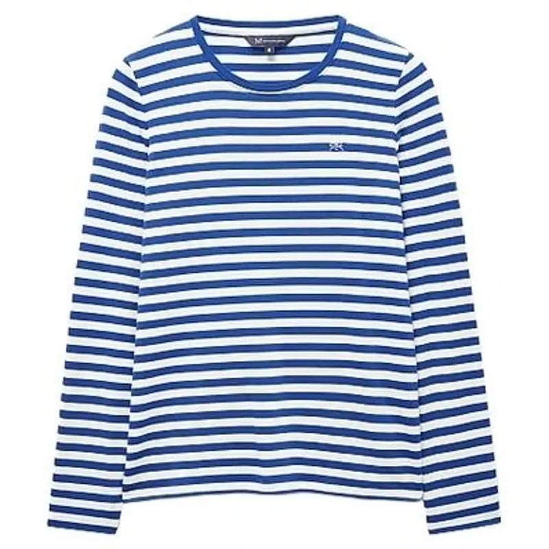 Crew Clothing Super Soft Stripe Crew Neck Top Nautical Blue/White Linen