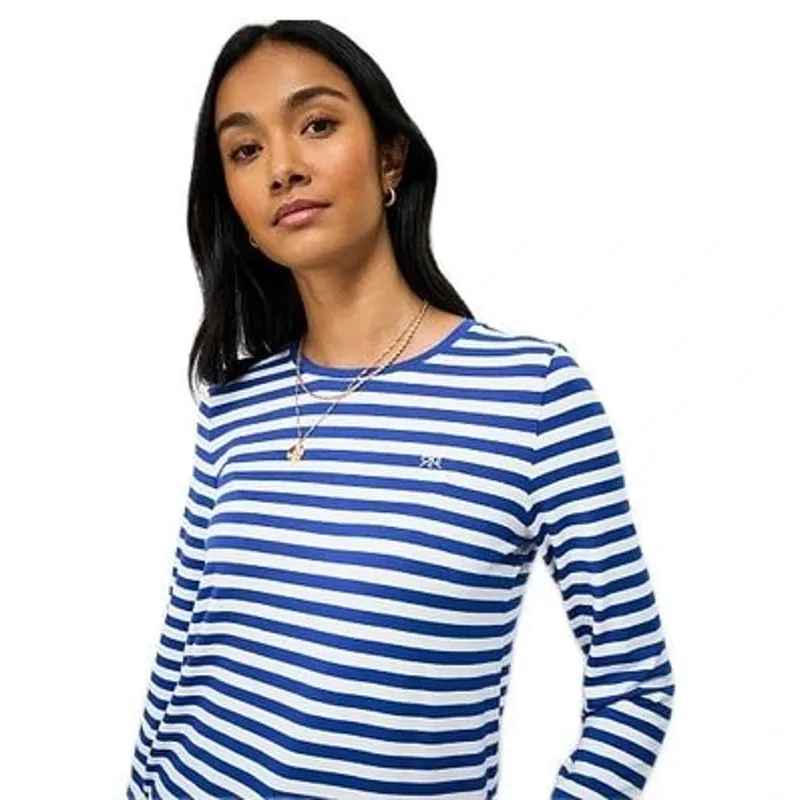 Crew Clothing Super Soft Stripe Crew Neck Top Nautical Blue/White Linen-1