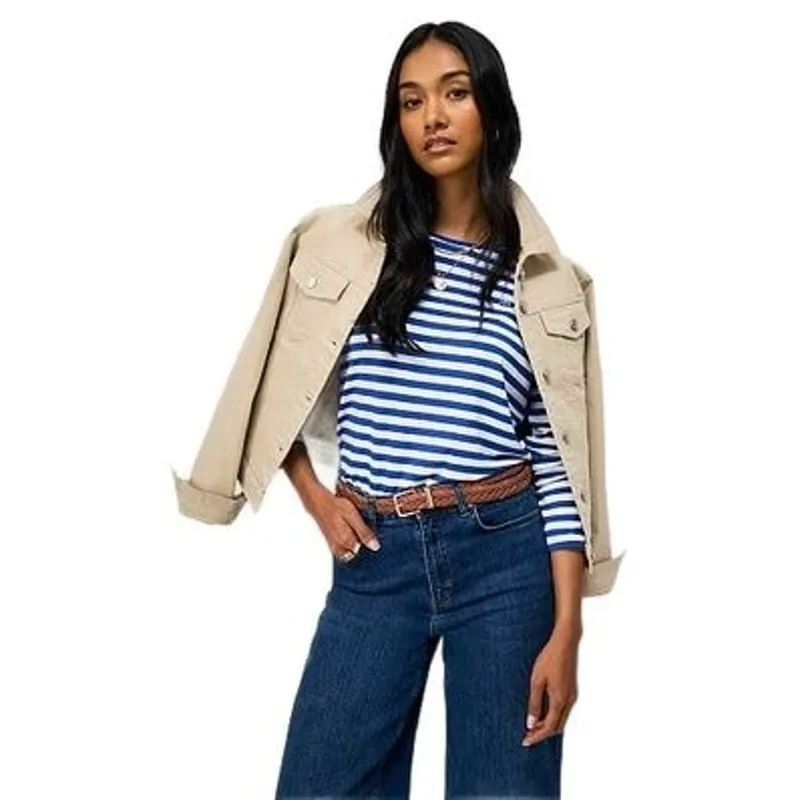 Crew Clothing Super Soft Stripe Crew Neck Top Nautical Blue/White Linen-3