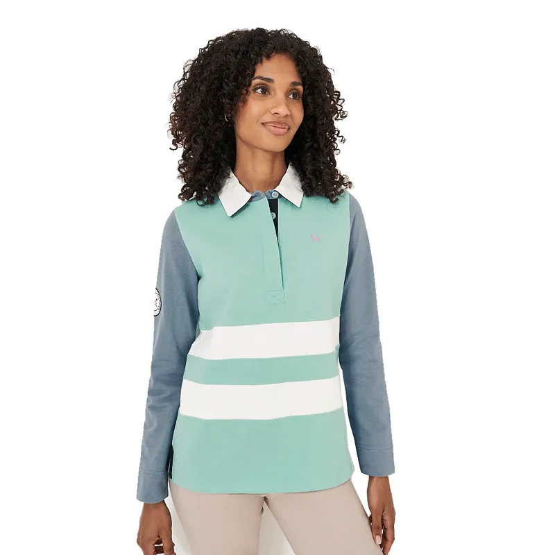 Crew Long Sleeve Panel Rugby Shirt Blue White Green-1