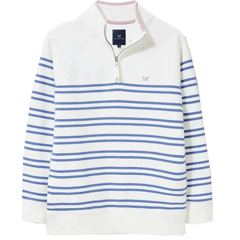 Crew Clothing Half Zip Sweat White Blue Stripe