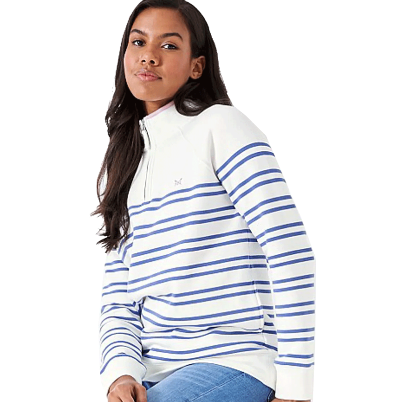 Crew Clothing Half Zip Sweat White Blue Stripe-1