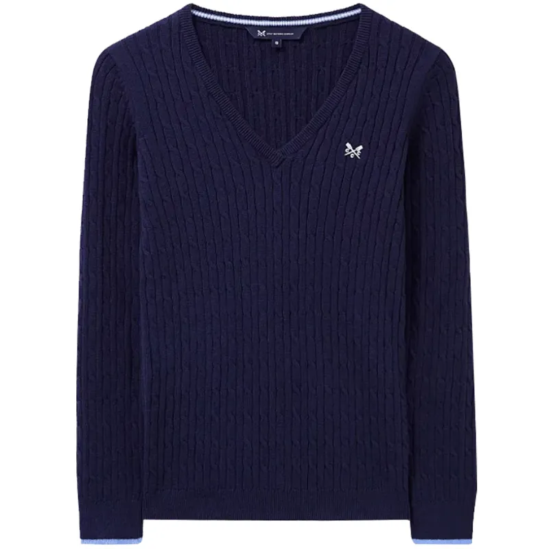 Crew Clothing Heritage V Neck Cable Jumper Navy
