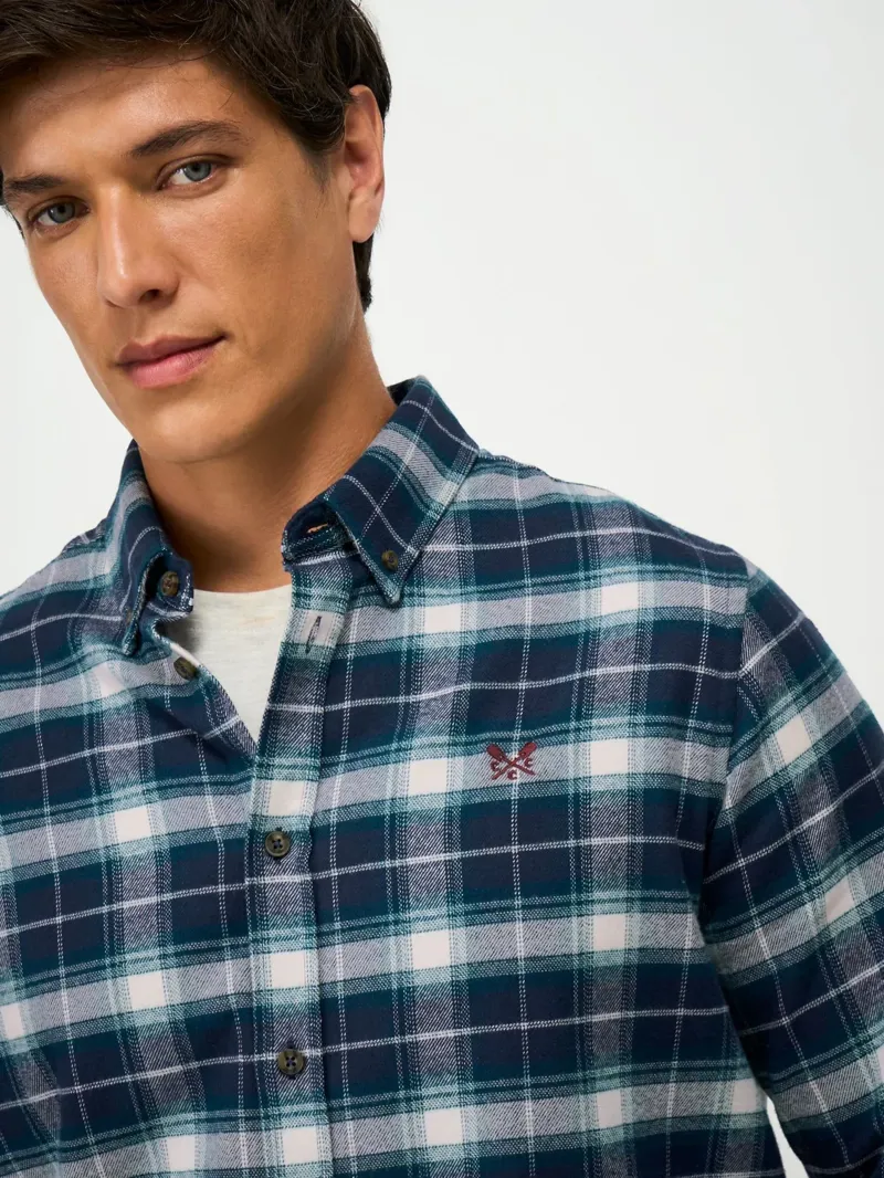 Crew Clothing Flannel Check Classic Fit Shirt Deep Teal/Peacoat/Pristine-4