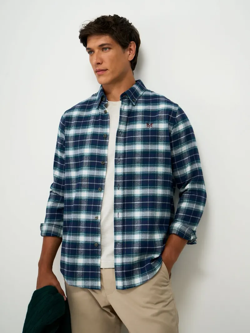 Crew Clothing Flannel Check Classic Fit Shirt Deep Teal/Peacoat/Pristine-2