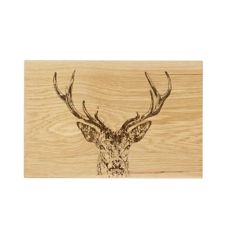 Scottish Made Etched Stag Prince Oak Serving Board -3