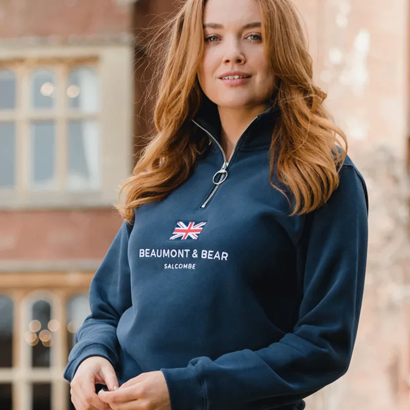 Beaumont and Bear Dartside Unisex Quarter Zip Sweatshirt Washed Navy