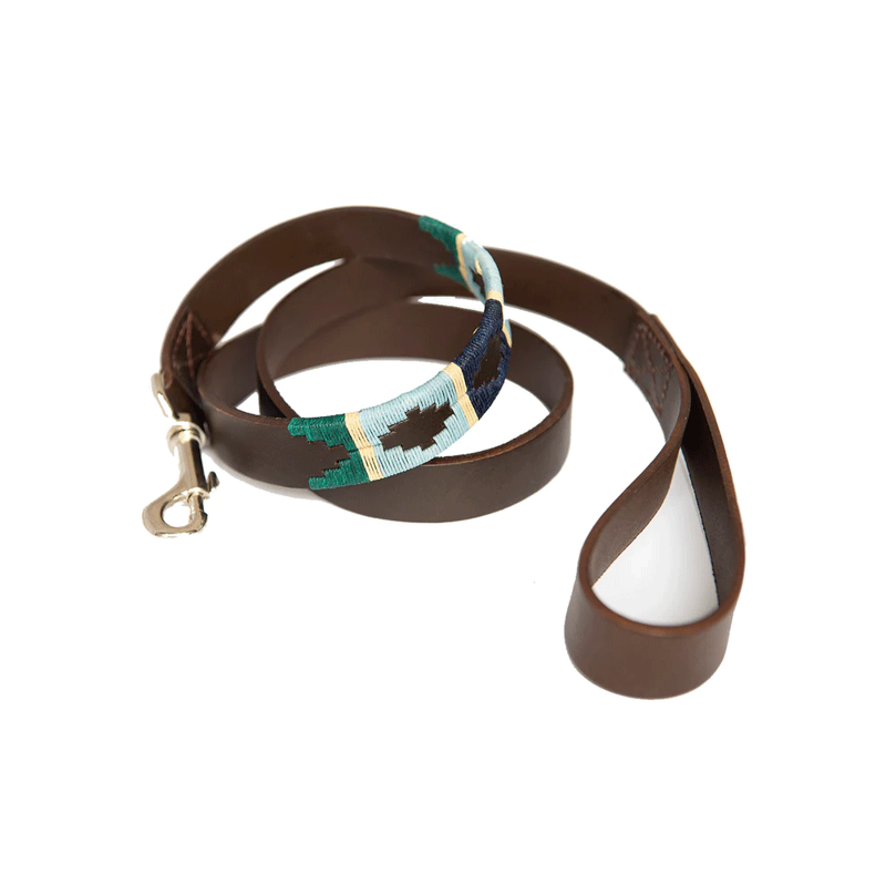 Pioneros Dog Lead Navy Blue Green Cream Stripe