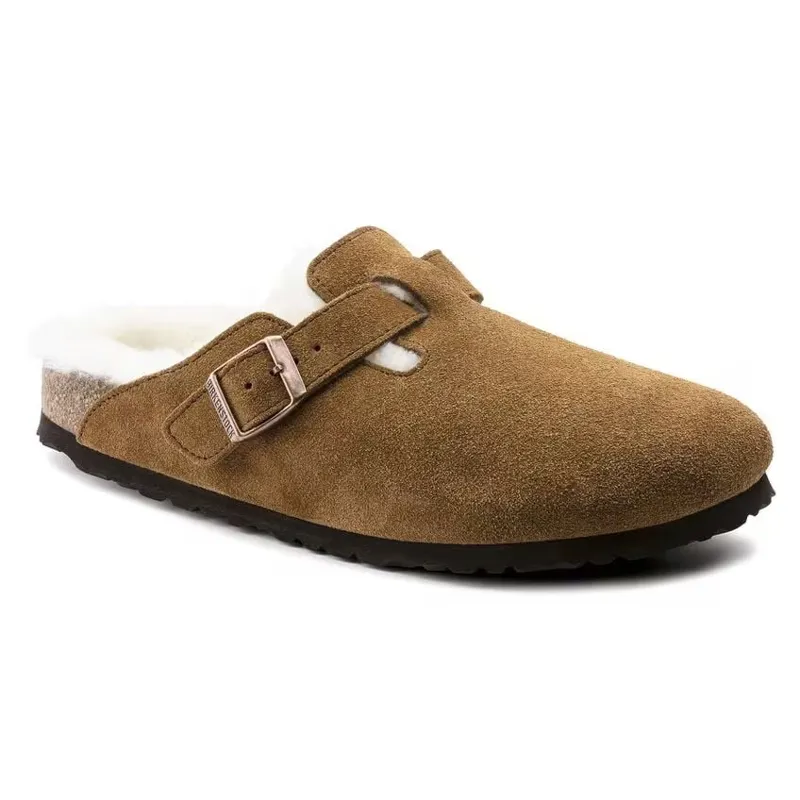 Birkenstock Ladies Boston Shearling Suede Leather/Fur Mink-1
