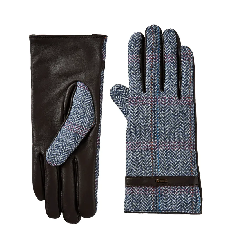 Dubarry Ballycastle Tweed Leather Gloves Denim Haze