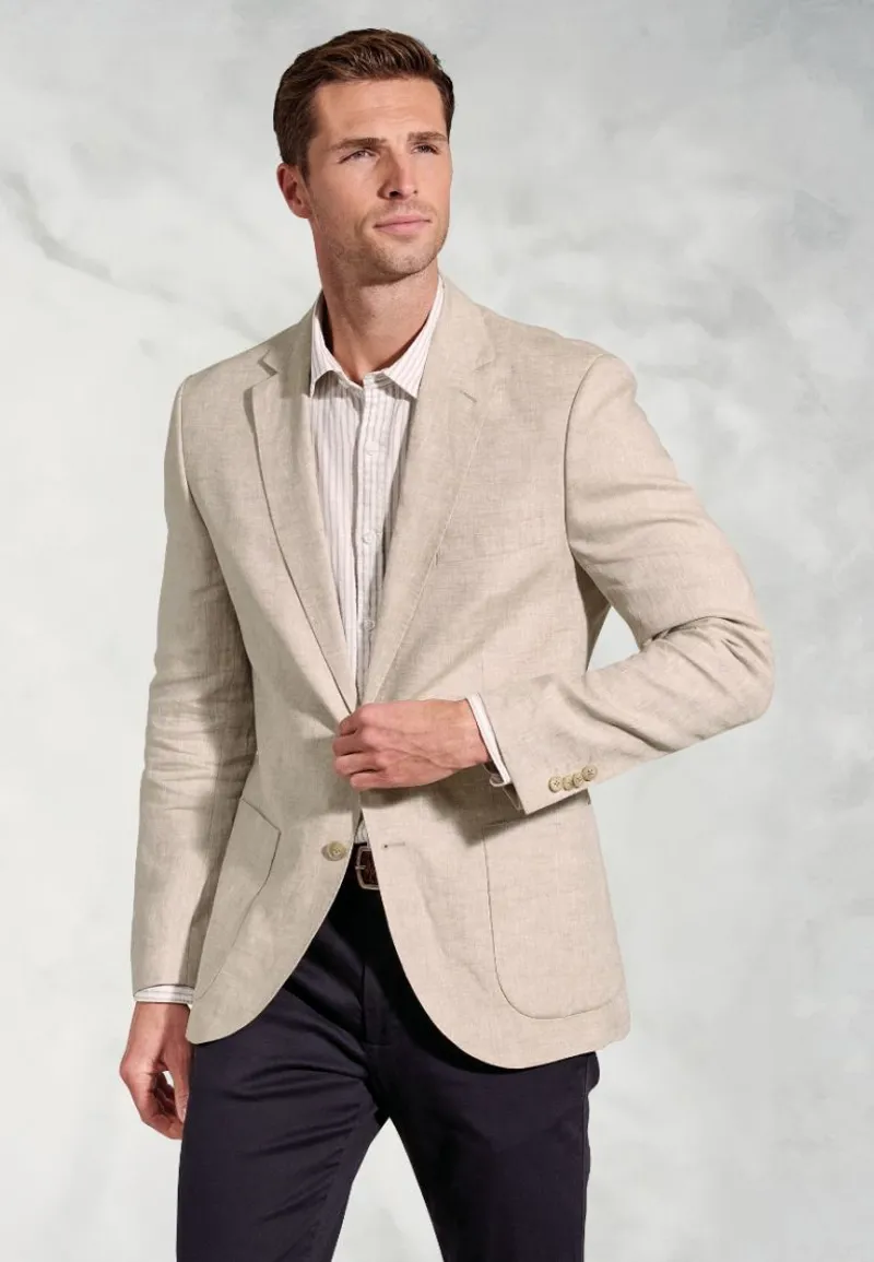 Brook Taverner Tailored Fit Eastwood Sand Pure Linen Jacket