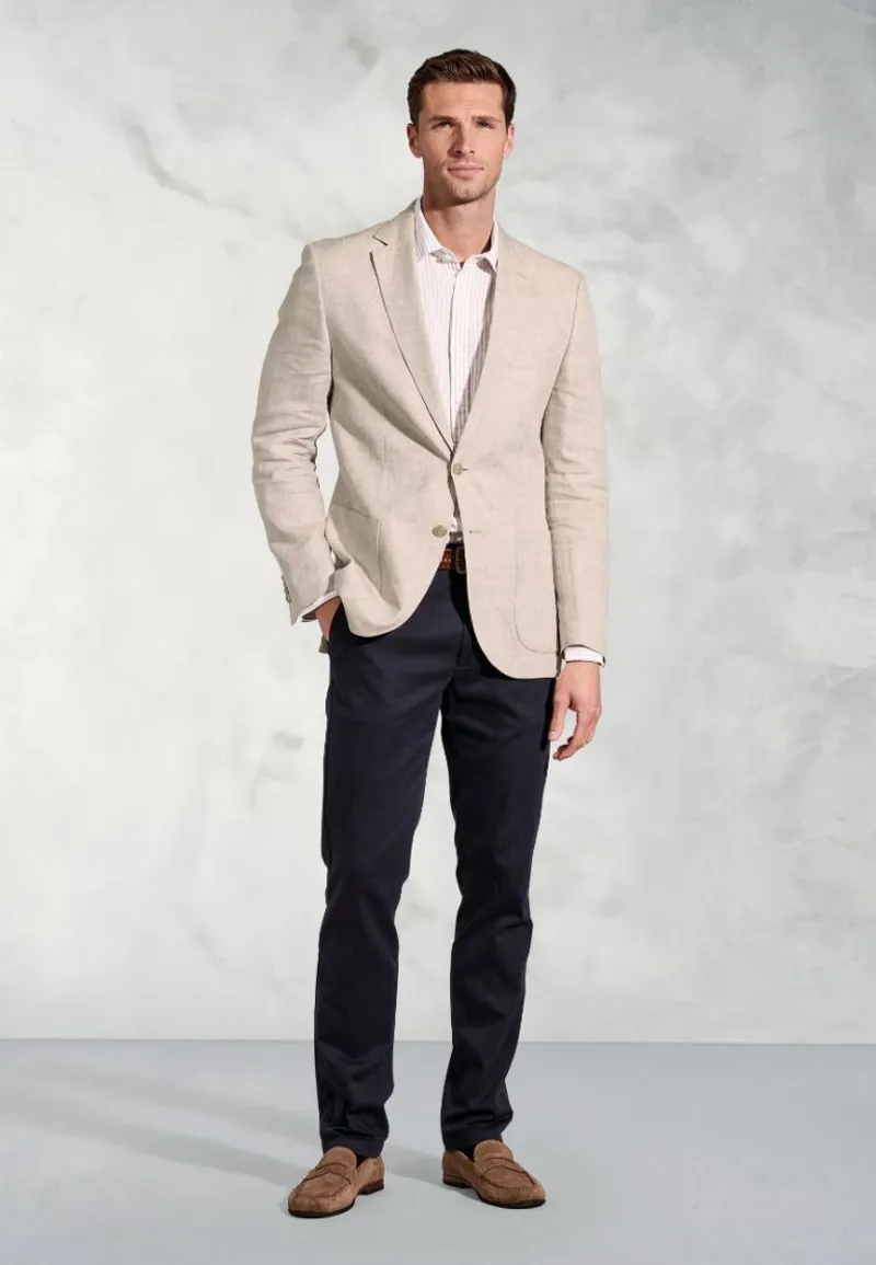 Brook Taverner Tailored Fit Eastwood Sand Pure Linen Jacket-4