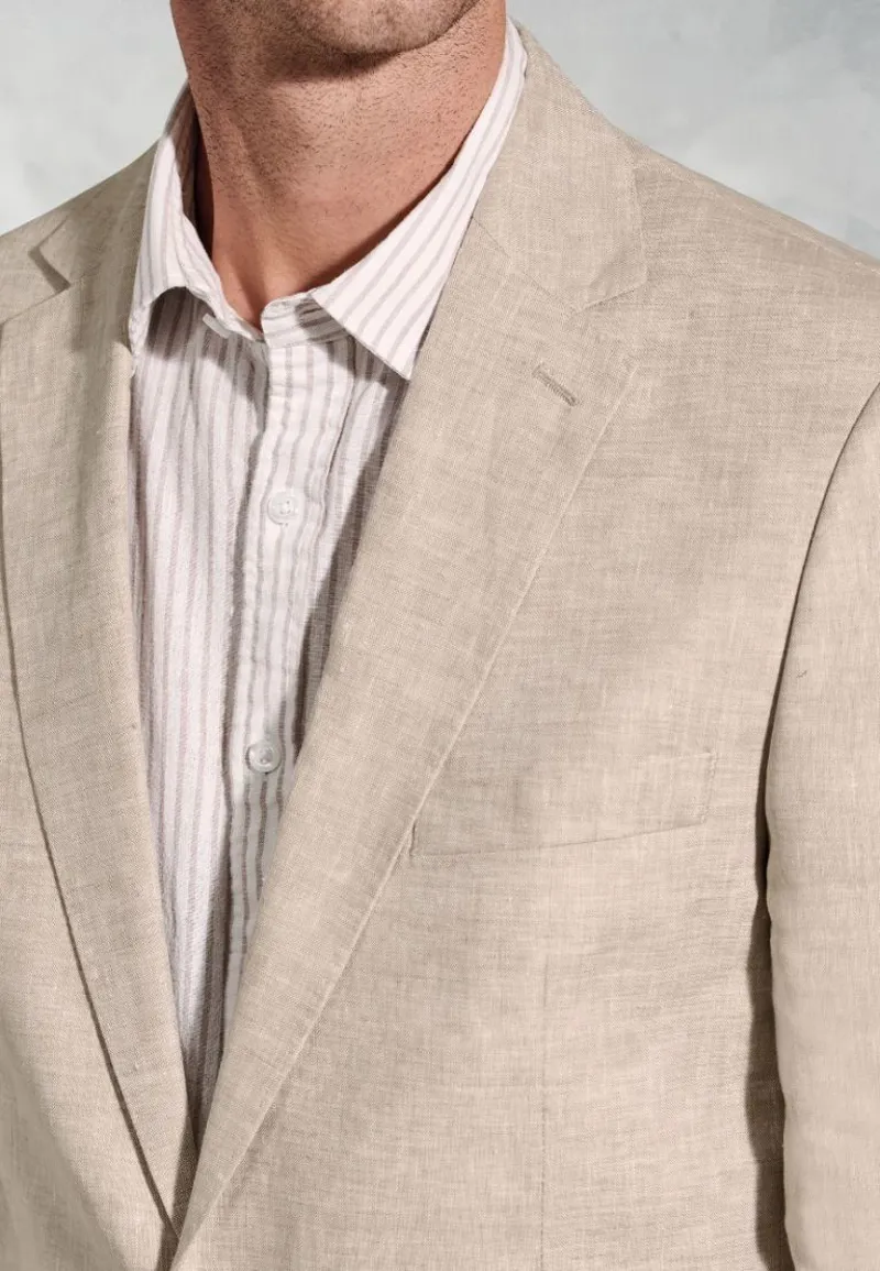 Brook Taverner Tailored Fit Eastwood Sand Pure Linen Jacket-2
