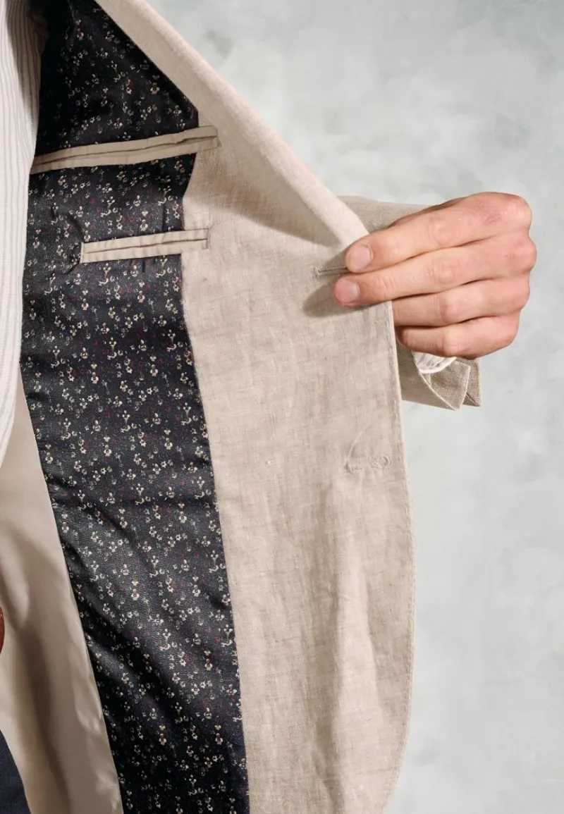 Brook Taverner Tailored Fit Eastwood Sand Pure Linen Jacket-6