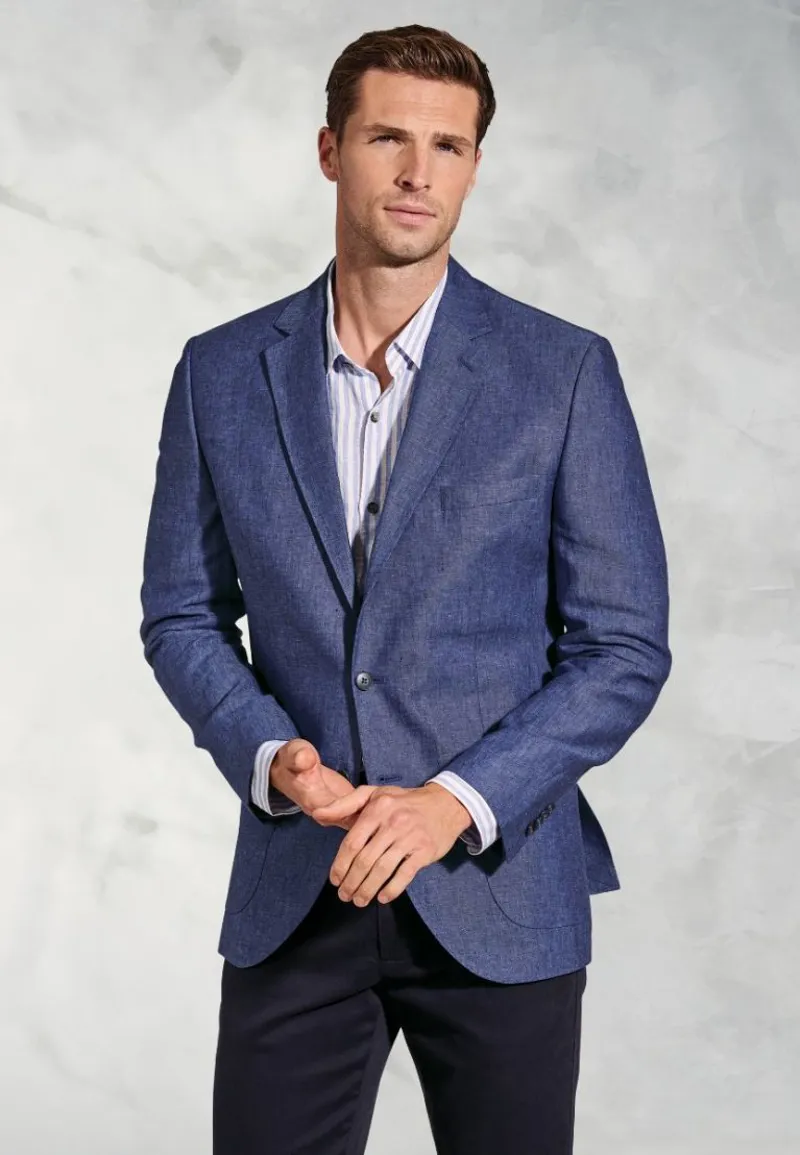 Brook Taverner Tailored Fit Eastwood Blue Pure Linen Jacket