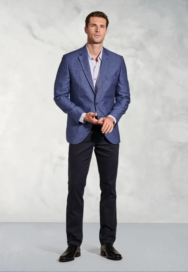 Brook Taverner Tailored Fit Eastwood Blue Pure Linen Jacket-3