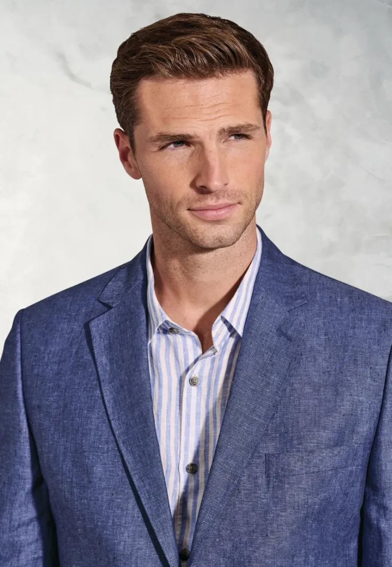 Brook Taverner Tailored Fit Eastwood Blue Pure Linen Jacket-2